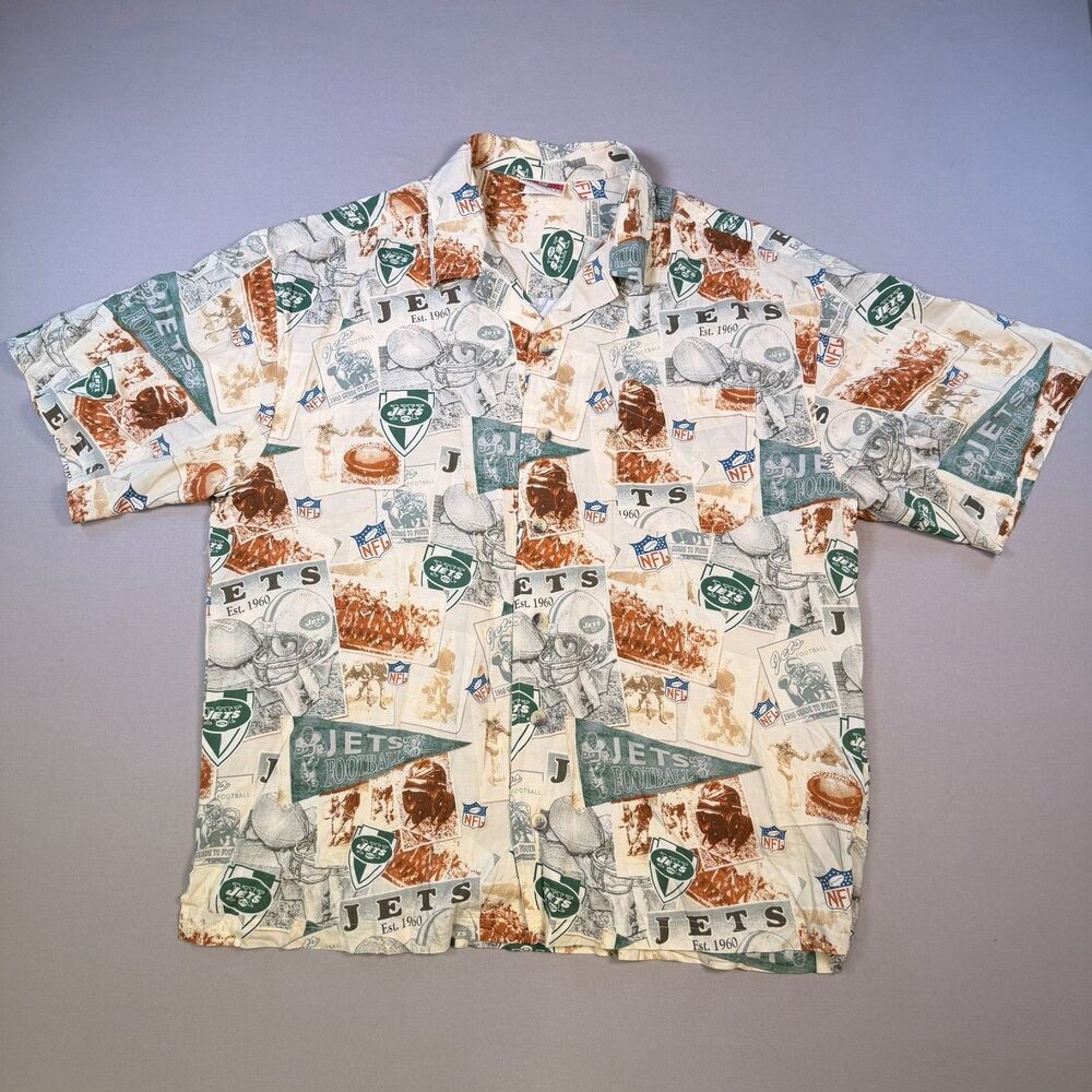 VTG New York Jets NFL Size XL Hawaiian Aloha Shirt Y2K Football AOP 2004